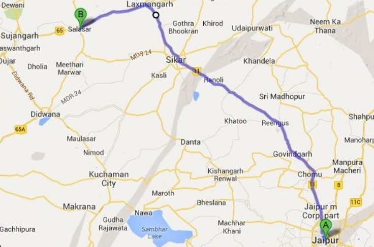 jaipur to salasar balaji distance