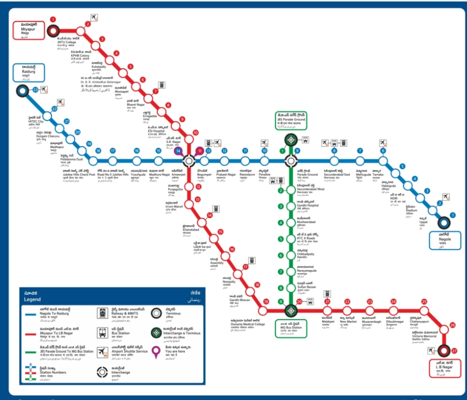 Routes and Stations of Hyderabad Metro